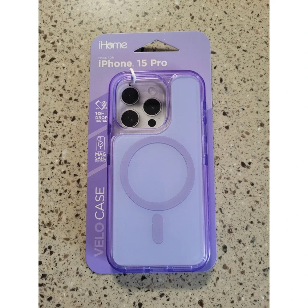 iHome Velo Purple iPhone 15 Pro Magsafe Compatible Protective Cellphone Case